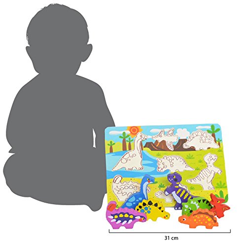 Tooky Toy Puzzle Di Dinosauri Con Figure Di Legno Per Inserire Giocattolo Educativo Per La Prima Infanzia 0 2
