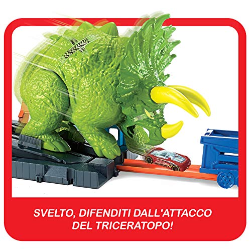 Hot Wheels City Playset Pista Attacco Del Triceratopo Con Lanciatore E Macchinina Giocattolo Per Bambini Di 4 Anni Gbf97 0 2